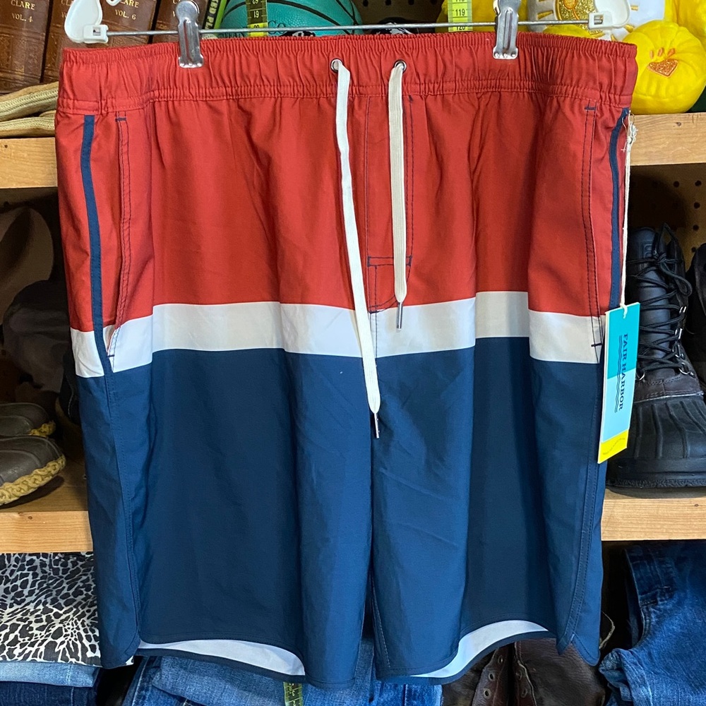 Fair Harbor Red and Navy Men's Swim Shorts